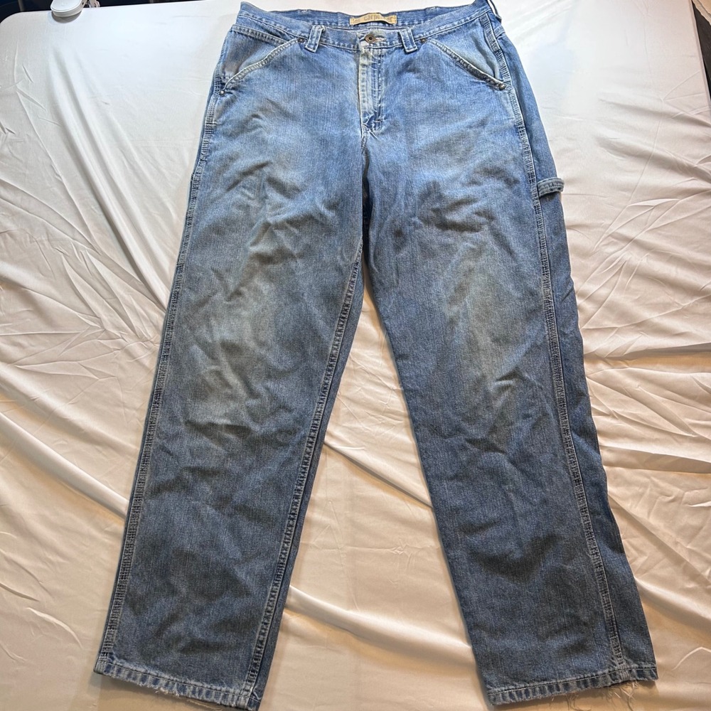 Lee Carpenter Jeans Mens 36x32 Medium Wash Blue Denim Workwear Dungarees 2H87928